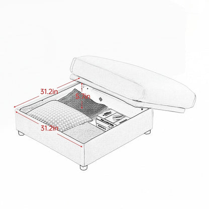 Canapé en chenille avec dossier et accoudoirs cylindriques et siège de rangement