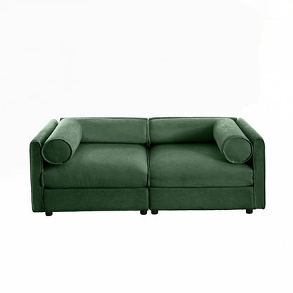 Canapé en chenille avec dossier et accoudoirs cylindriques et siège de rangement