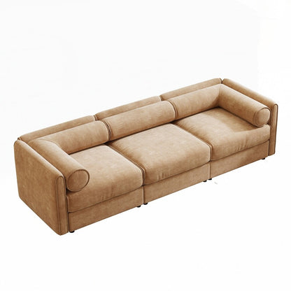 Canapé en chenille avec dossier et accoudoirs cylindriques et siège de rangement