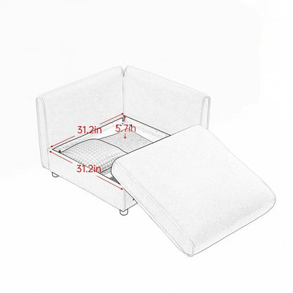 Canapé en chenille avec dossier et accoudoirs cylindriques et siège de rangement