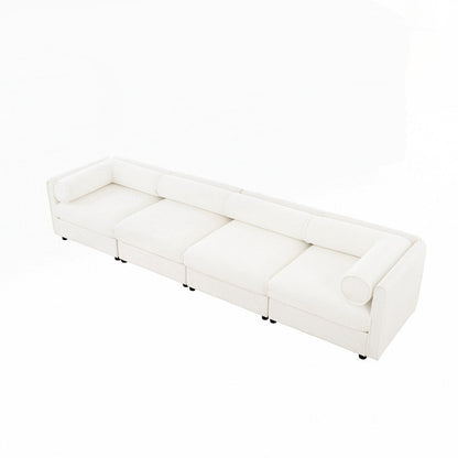 Canapé en chenille avec dossier et accoudoirs cylindriques et siège de rangement