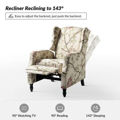 Fauteuil inclinable manuel Damaris de style milieu de siècle avec dossier à oreilles, lot de 2 par HULALA HOME