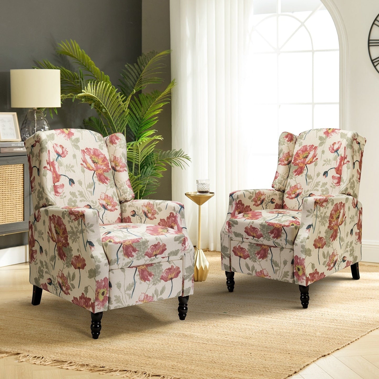 Fauteuil inclinable manuel Damaris de style milieu de siècle avec dossier à oreilles, lot de 2 par HULALA HOME