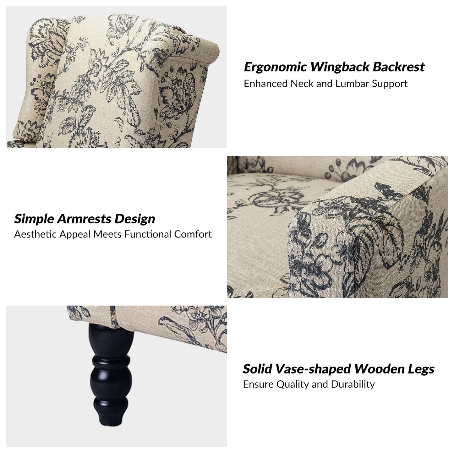 Fauteuil inclinable manuel Damaris de style milieu de siècle avec dossier à oreilles, lot de 2 par HULALA HOME