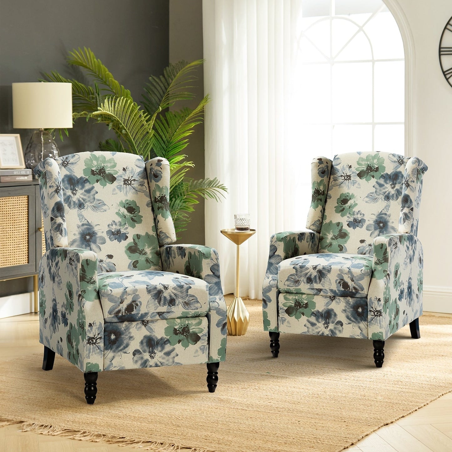 Fauteuil inclinable manuel Damaris de style milieu de siècle avec dossier à oreilles, lot de 2 par HULALA HOME