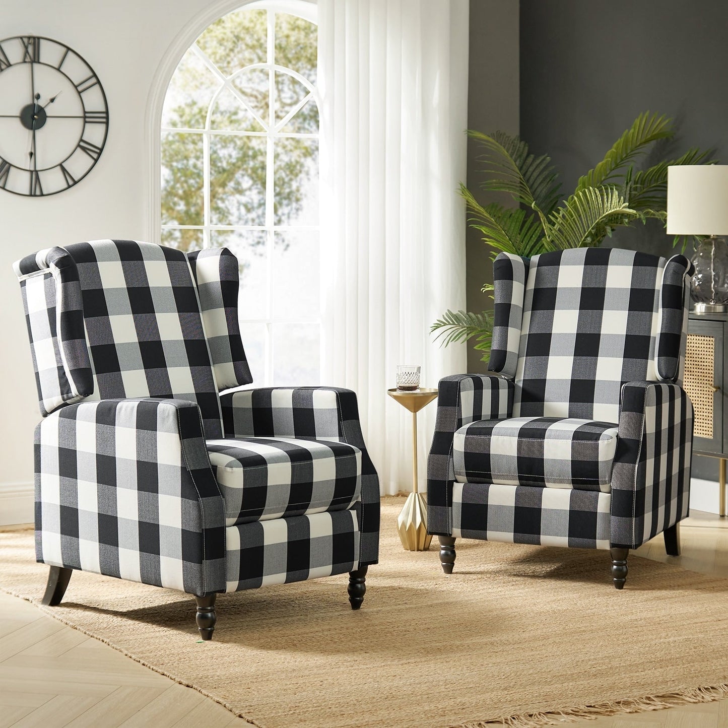 Fauteuil inclinable manuel Damaris de style milieu de siècle avec dossier à oreilles, lot de 2 par HULALA HOME