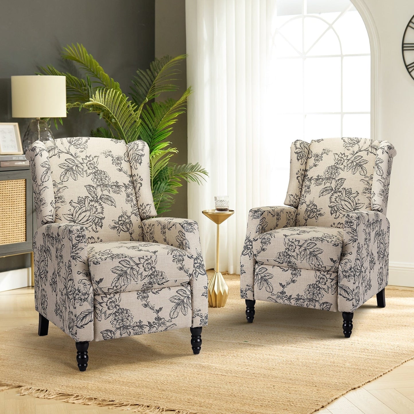 Fauteuil inclinable manuel Damaris de style milieu de siècle avec dossier à oreilles, lot de 2 par HULALA HOME