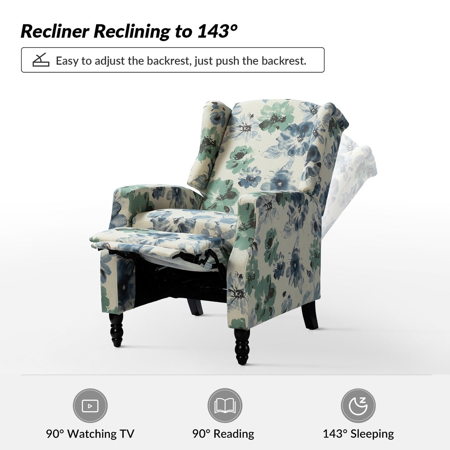 Fauteuil inclinable manuel Damaris de style milieu de siècle avec dossier à oreilles, lot de 2 par HULALA HOME