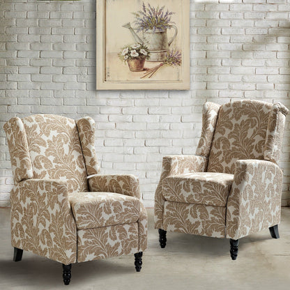 Fauteuil inclinable manuel Damaris de style milieu de siècle avec dossier à oreilles, lot de 2 par HULALA HOME