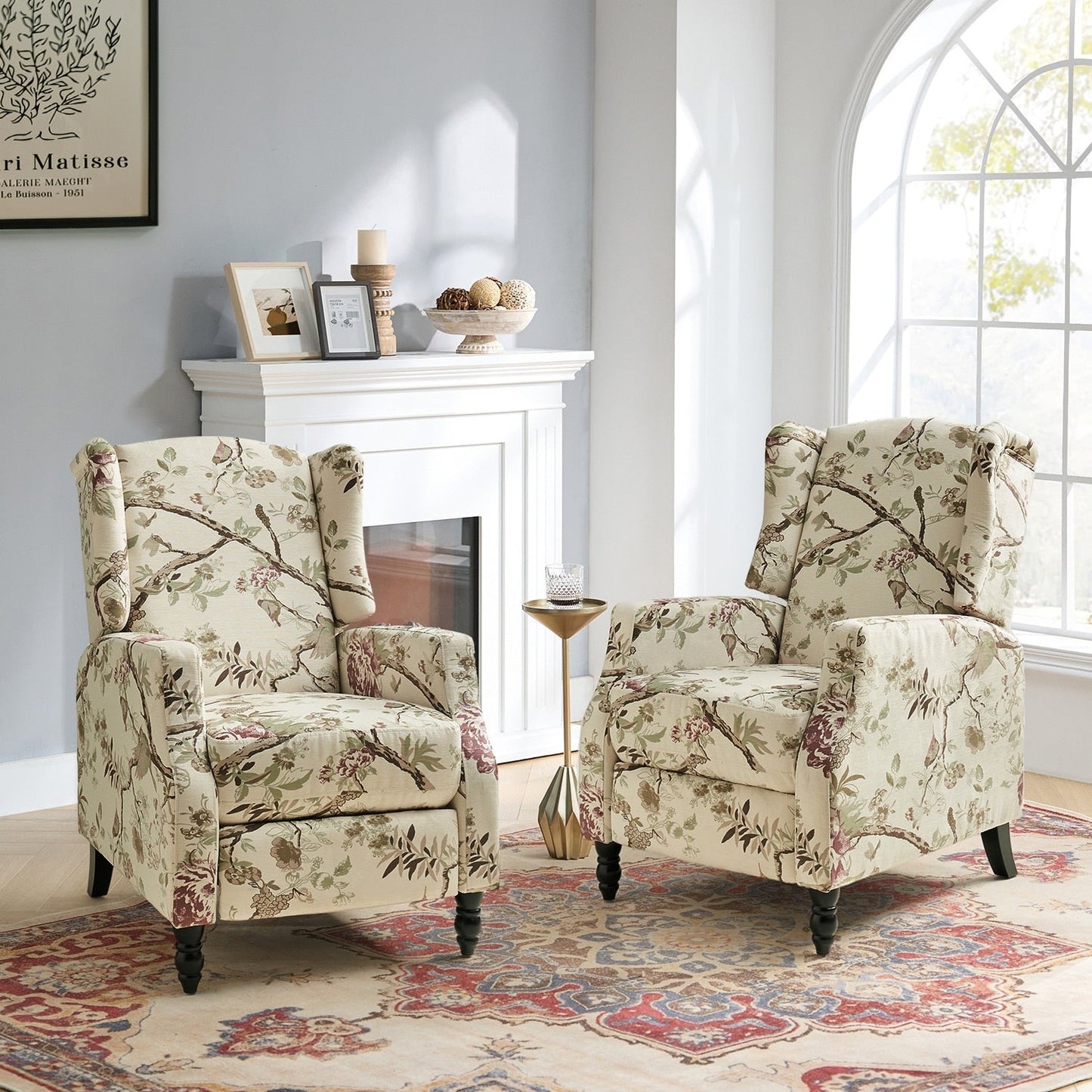 Fauteuil inclinable manuel Damaris de style milieu de siècle avec dossier à oreilles, lot de 2 par HULALA HOME