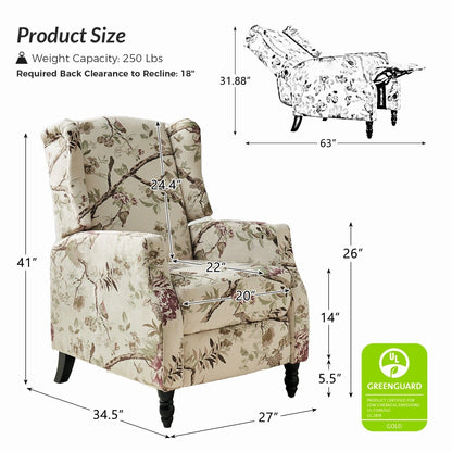 Fauteuil inclinable manuel Damaris de style milieu de siècle avec dossier à oreilles, lot de 2 par HULALA HOME