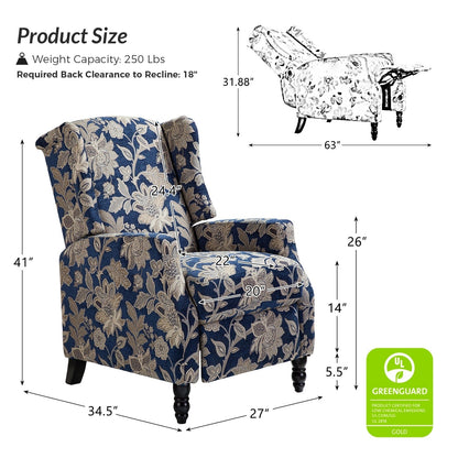 Fauteuil inclinable manuel Damaris de style milieu de siècle avec dossier à oreilles, lot de 2 par HULALA HOME