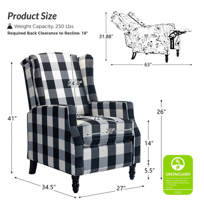 Fauteuil inclinable manuel Damaris de style milieu de siècle avec dossier à oreilles, lot de 2 par HULALA HOME