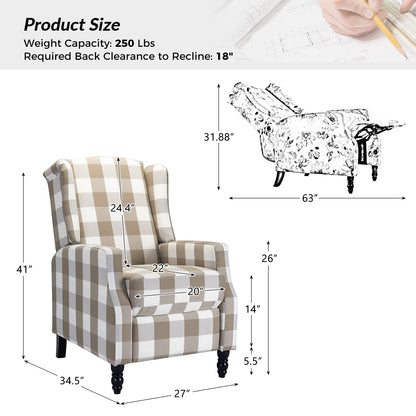 Fauteuil inclinable manuel Damaris de style milieu de siècle avec dossier à oreilles, lot de 2 par HULALA HOME