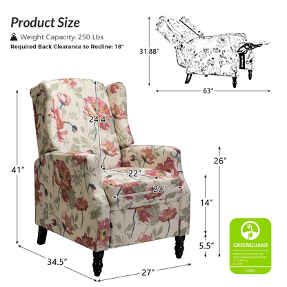 Fauteuil inclinable manuel Damaris de style milieu de siècle avec dossier à oreilles, lot de 2 par HULALA HOME