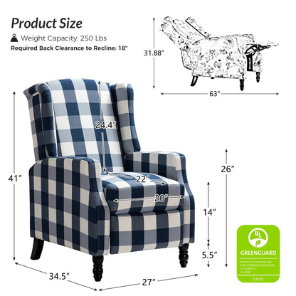 Fauteuil inclinable manuel Damaris de style Mid-Century Modern avec dossier à oreilles par HULALA HOME