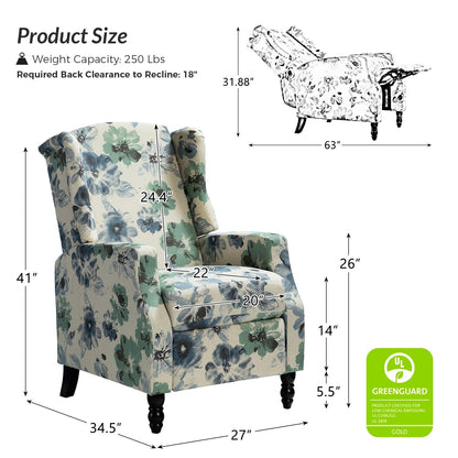 Fauteuil inclinable manuel Damaris de style Mid-Century Modern avec dossier à oreilles par HULALA HOME