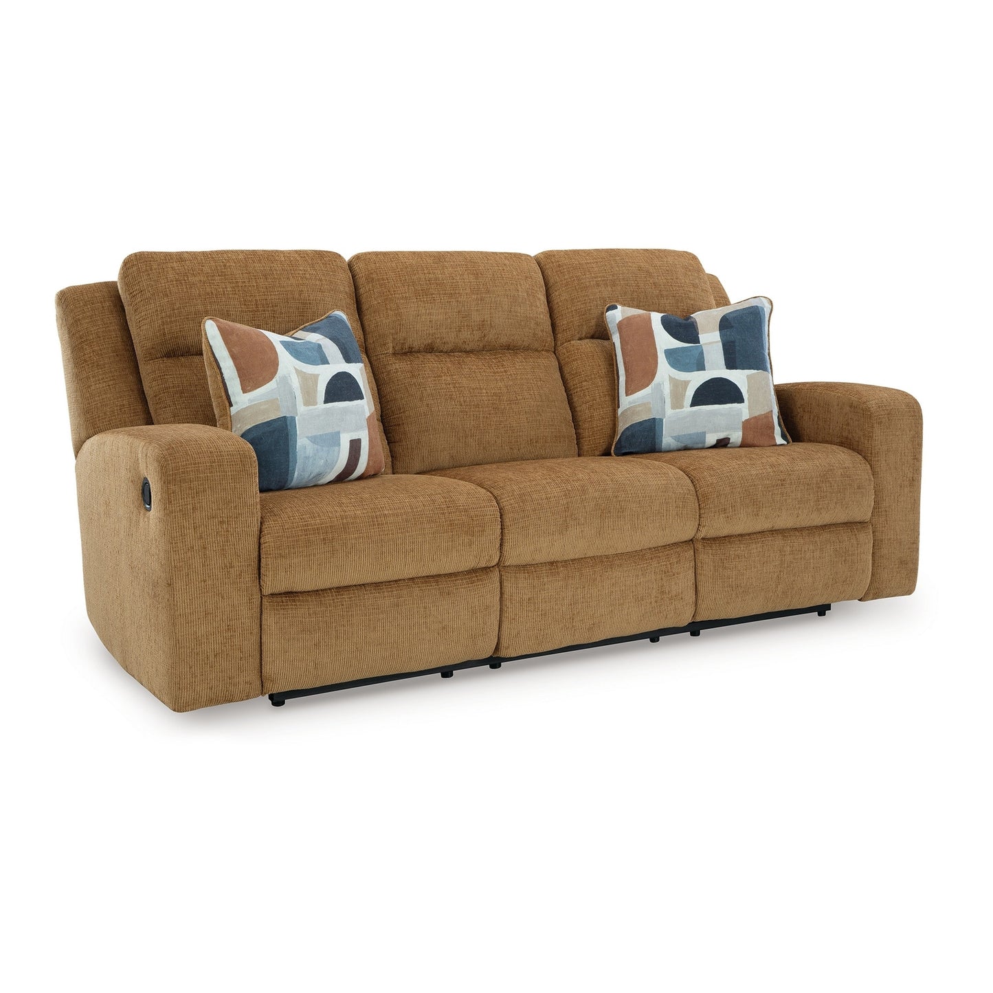 Canapé inclinable manuel Damon, polyester marron camel, 2 coussins, 218 cm