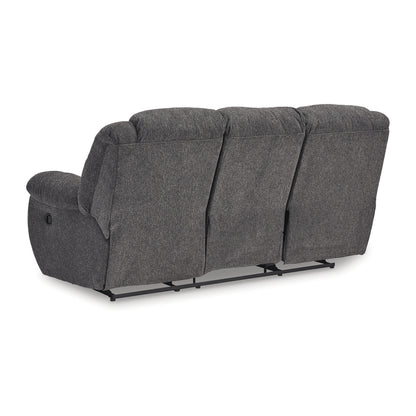 Canapé inclinable manuel Dane, polyester gris, accoudoirs coussinés, 220 cm