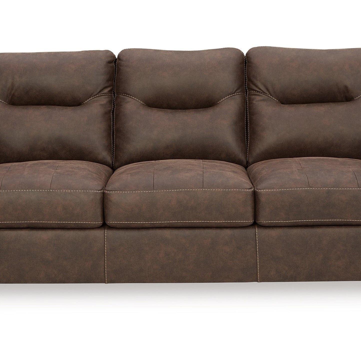 Canapé Danie, accoudoirs évasés avec coussins, similicuir marron capitonné, 96 pouces