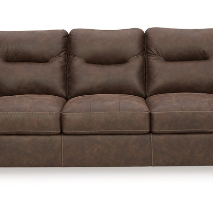 Canapé Danie, accoudoirs évasés avec coussins, similicuir marron capitonné, 96 pouces