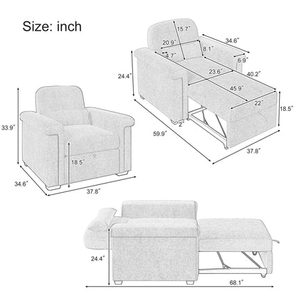 Canapé-lit convertible 3 en 1 en polyester bleu foncé 34,6 avec oreiller et dossier réglable pour le salon