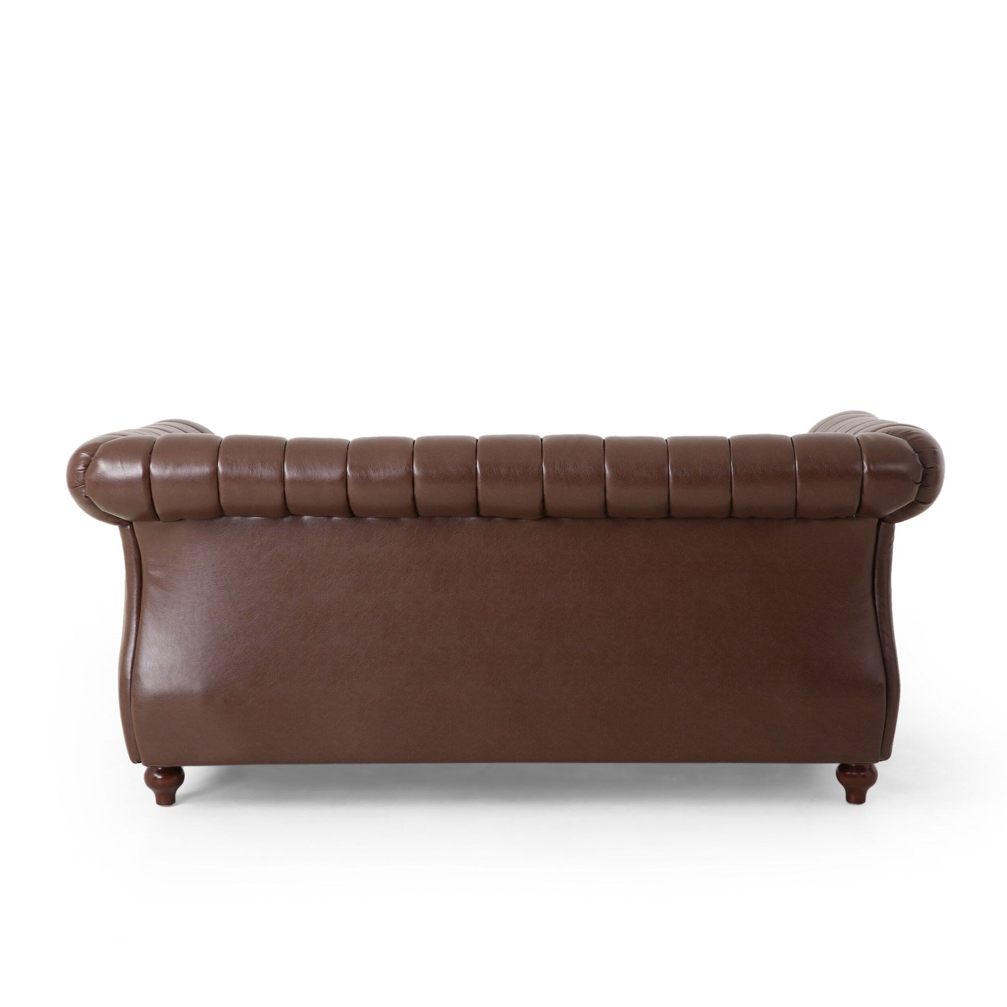Canapé Chesterfield marron foncé 61,75 po avec clous et pieds en bouleau pour le salon