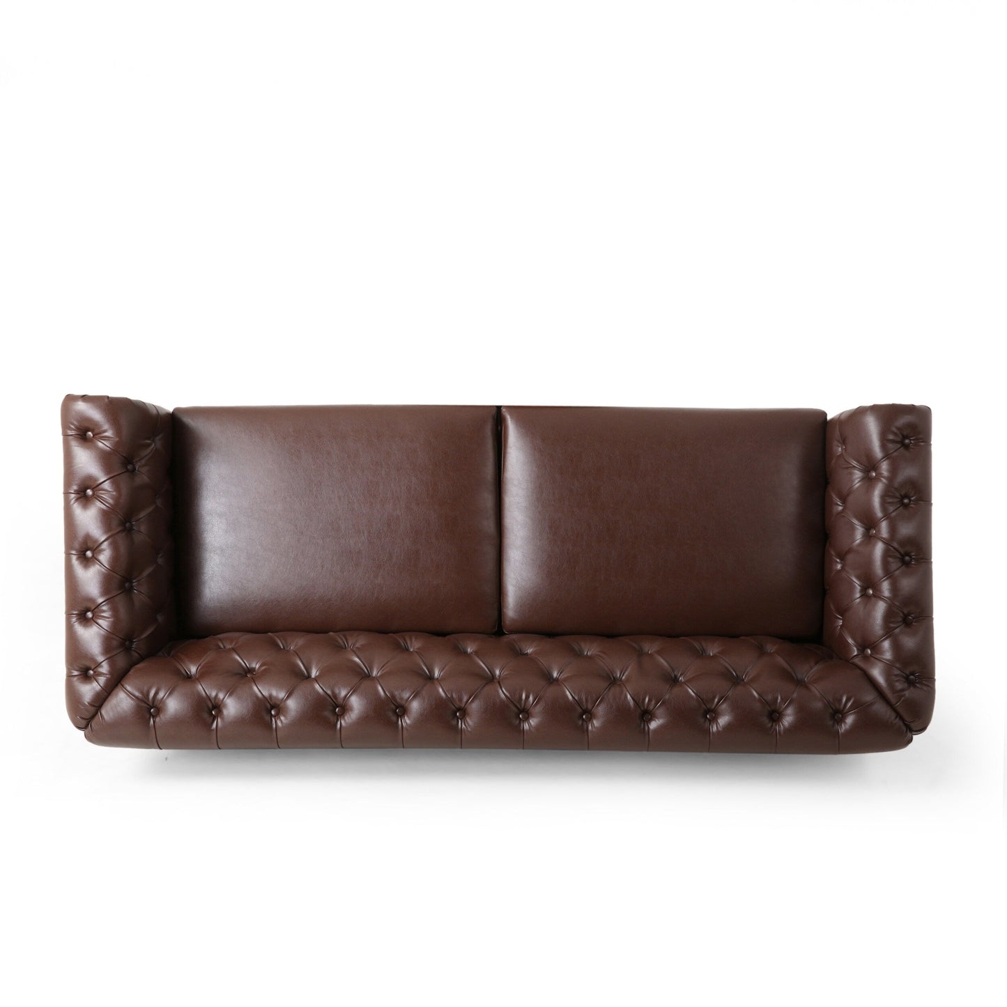 Canapé 3 places Chesterfield marron foncé 78,75 en similicuir avec pieds en bois et clous pour le salon