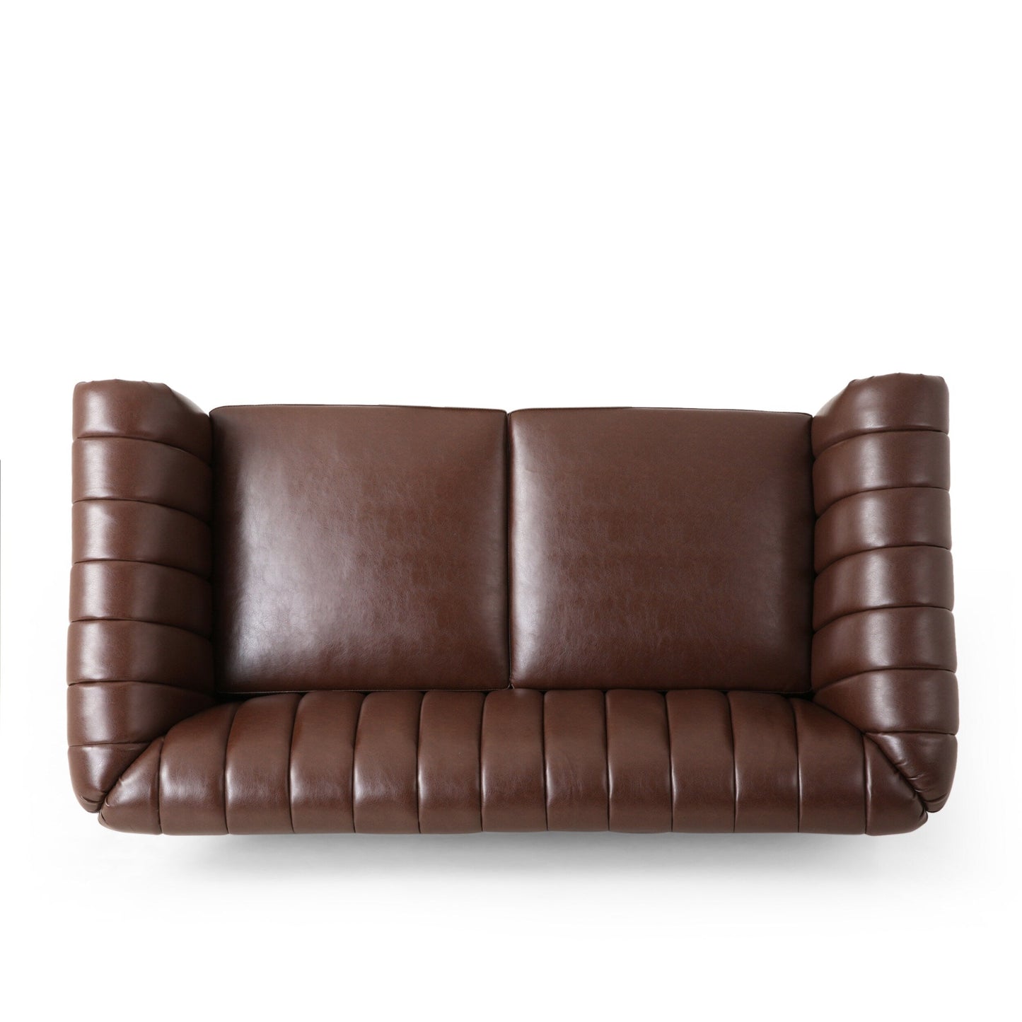 Canapé Chesterfield marron foncé avec têtes de clous et pieds en bouleau