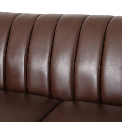 Canapé Chesterfield marron foncé avec têtes de clous et pieds en bouleau