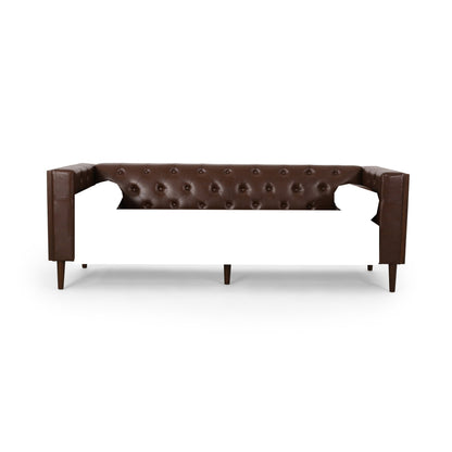 Canapé 3 places capitonné en similicuir marron foncé avec pieds en bois de bouleau