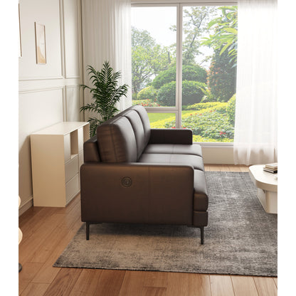 Canapé 3 places en cuir véritable marron foncé avec chargeur USB
