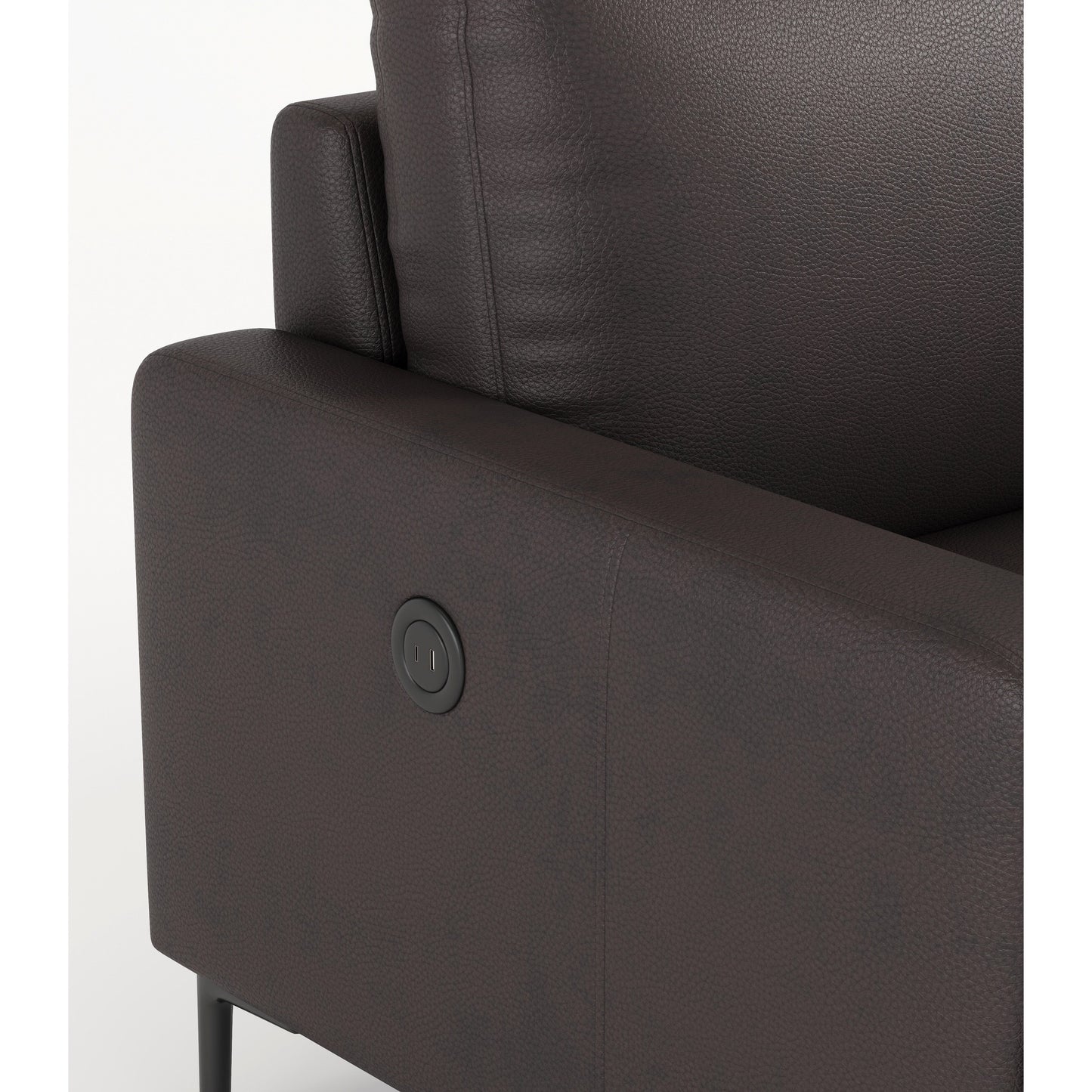 Canapé 3 places en cuir véritable marron foncé avec chargeur USB