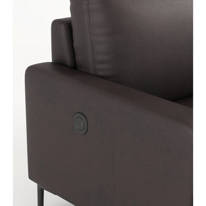 Canapé 3 places en cuir véritable marron foncé avec chargeur USB