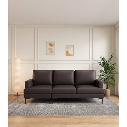 Canapé 3 places en cuir véritable marron foncé avec chargeur USB