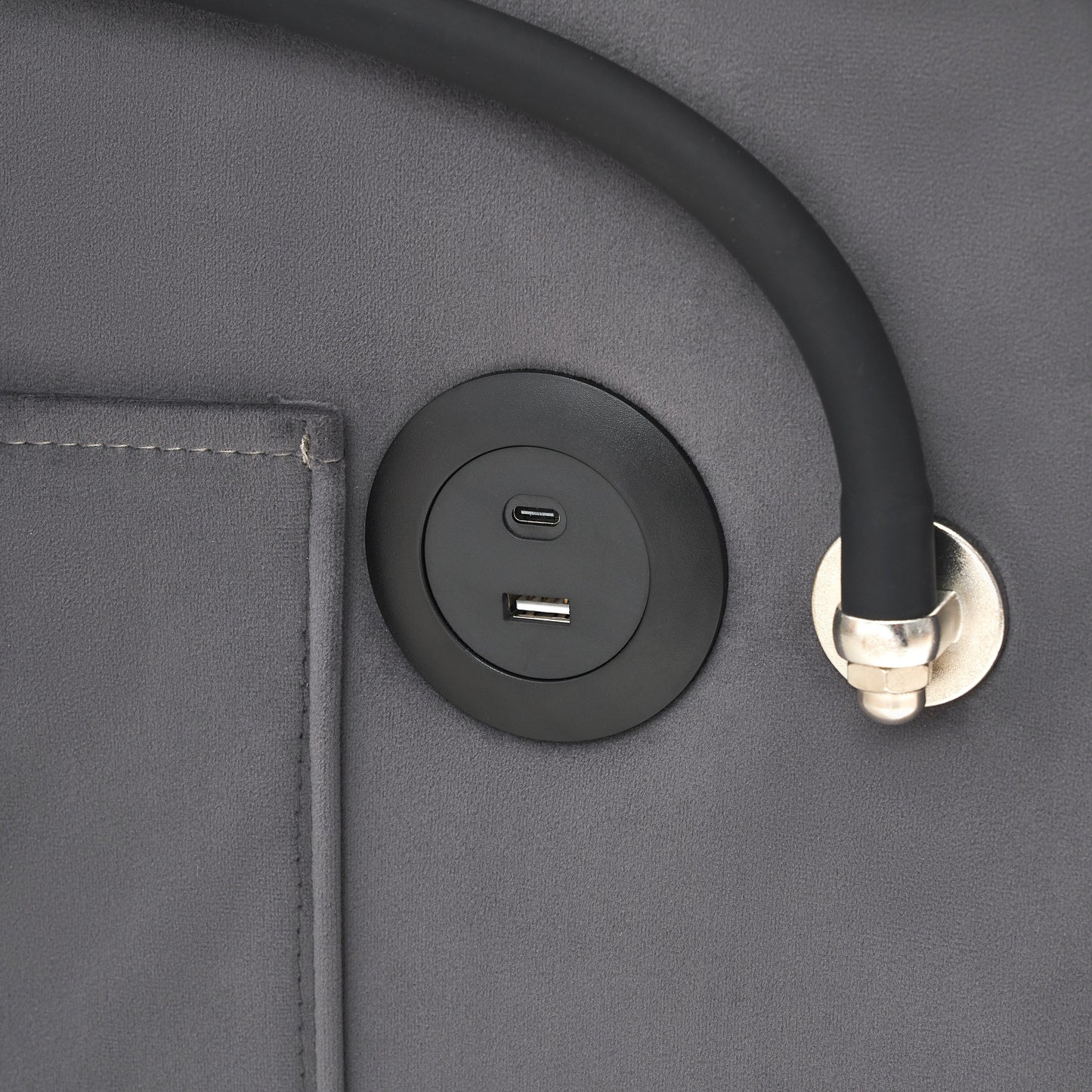 Canapé-lit simple convertible gris foncé avec port de chargement USB