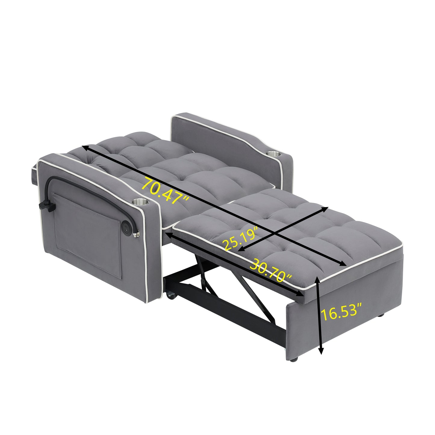 Canapé-lit simple convertible gris foncé avec port de chargement USB