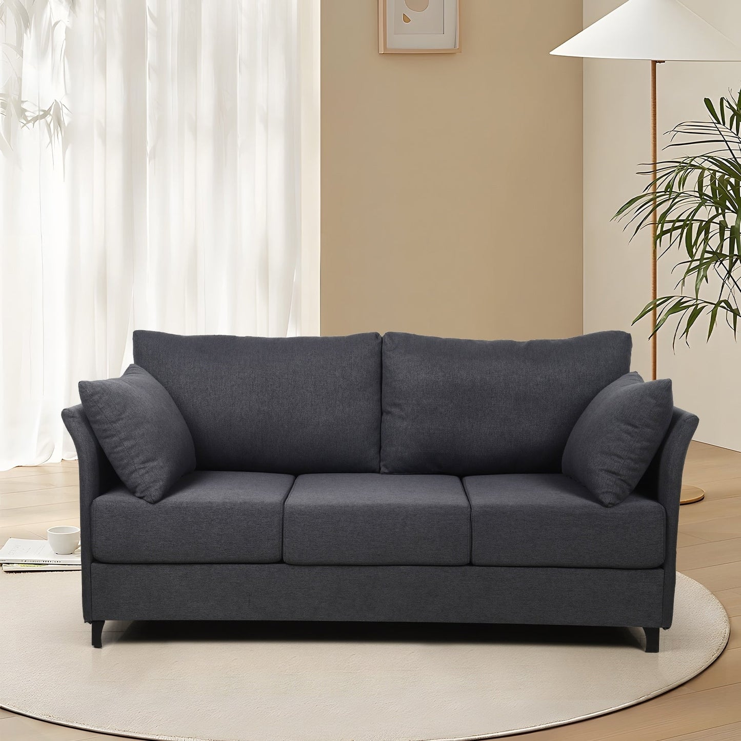 Canapé 3 places amovible en lin gris foncé avec structure en métal