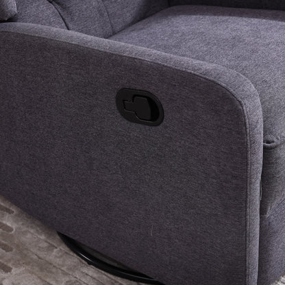 Fauteuil inclinable manuel pivotant à 360° en lin gris foncé avec dossier capitonné et repose-pieds pour salon et chambre