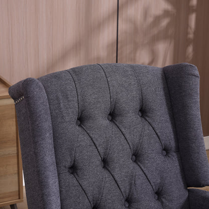 Fauteuil inclinable manuel pivotant à 360° en lin gris foncé avec dossier capitonné et repose-pieds pour salon et chambre