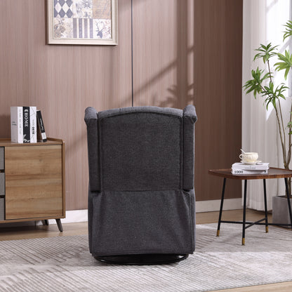Fauteuil inclinable manuel pivotant à 360° en lin gris foncé avec dossier capitonné et repose-pieds pour salon et chambre