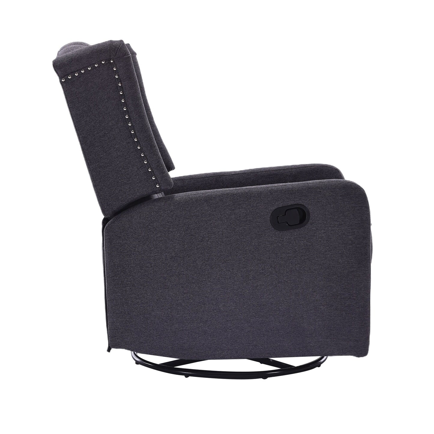Fauteuil inclinable manuel pivotant à 360° en lin gris foncé avec dossier capitonné et repose-pieds pour salon et chambre