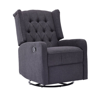 Fauteuil inclinable manuel pivotant à 360° en lin gris foncé avec dossier capitonné et repose-pieds pour salon et chambre