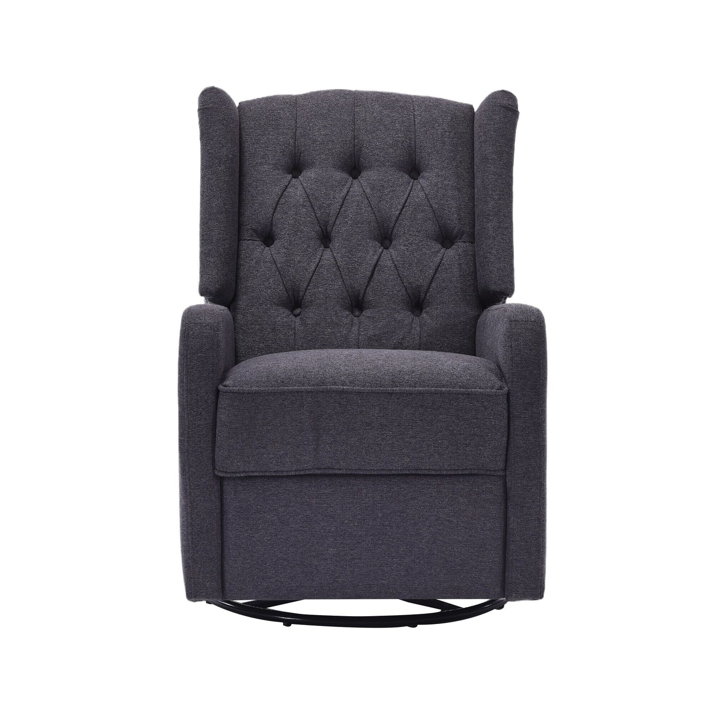 Fauteuil inclinable manuel pivotant à 360° en lin gris foncé avec dossier capitonné et repose-pieds pour salon et chambre