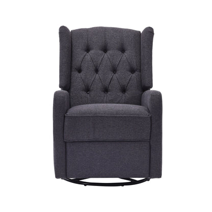 Fauteuil inclinable manuel pivotant à 360° en lin gris foncé avec dossier capitonné et repose-pieds pour salon et chambre