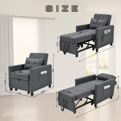 Canapé-lit convertible 3 en 1 gris foncé moderne de 27,5 pouces avec dossier réglable et oreiller pour le salon