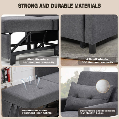 Canapé-lit convertible 3 en 1 gris foncé moderne de 27,5 pouces avec dossier réglable et oreiller pour le salon