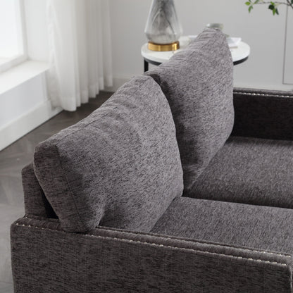 Canapé causeuse gris foncé moderne 52,36 pouces en chenille avec poche et clous pour le salon