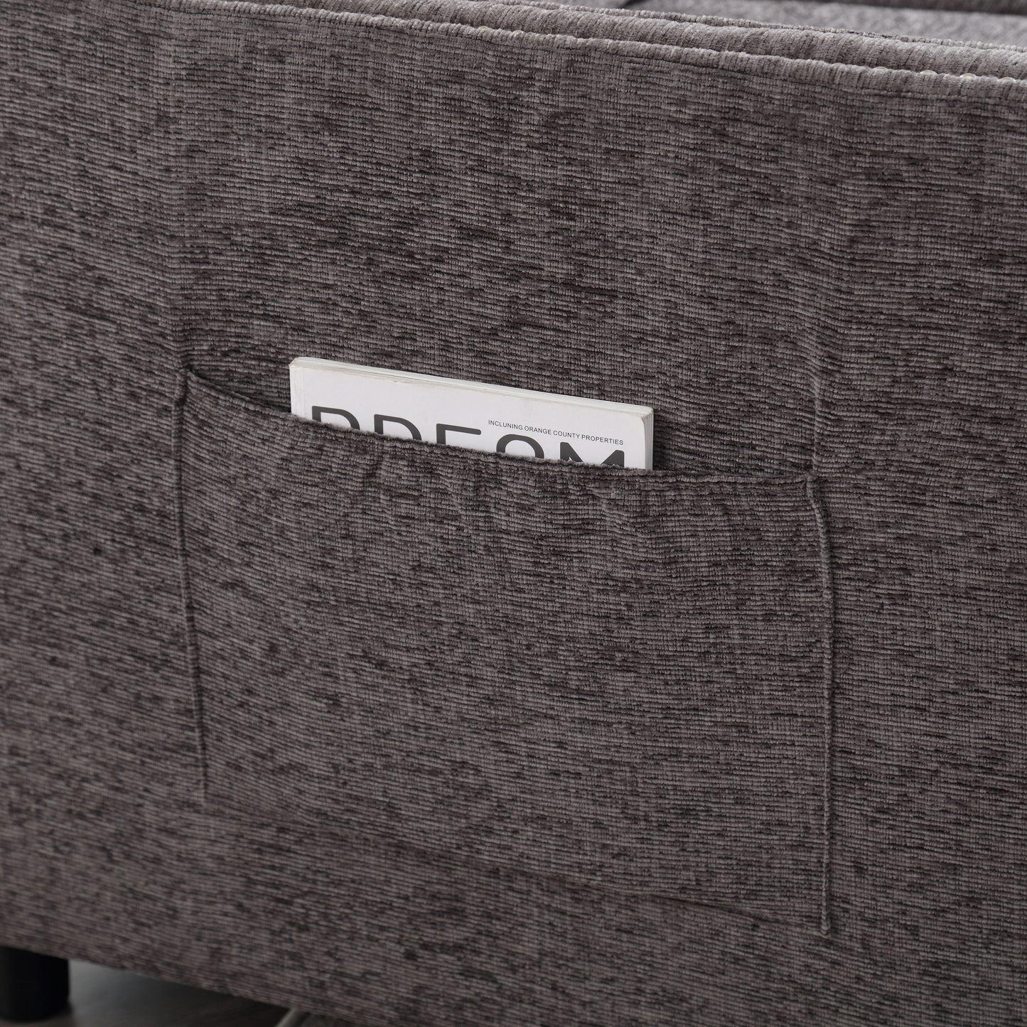 Canapé causeuse gris foncé moderne 52,36 pouces en chenille avec poche et clous pour le salon