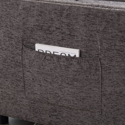 Canapé causeuse gris foncé moderne 52,36 pouces en chenille avec poche et clous pour le salon